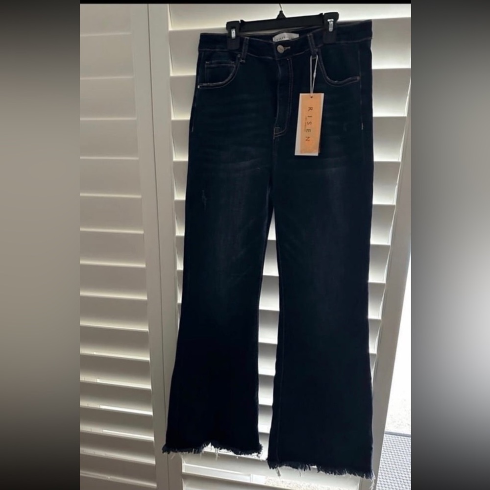 Brand New Risen 13/31 Dark Wash Rough Cut Flare Jeans
